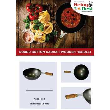 Iron kadhai wooden handlev 9inch